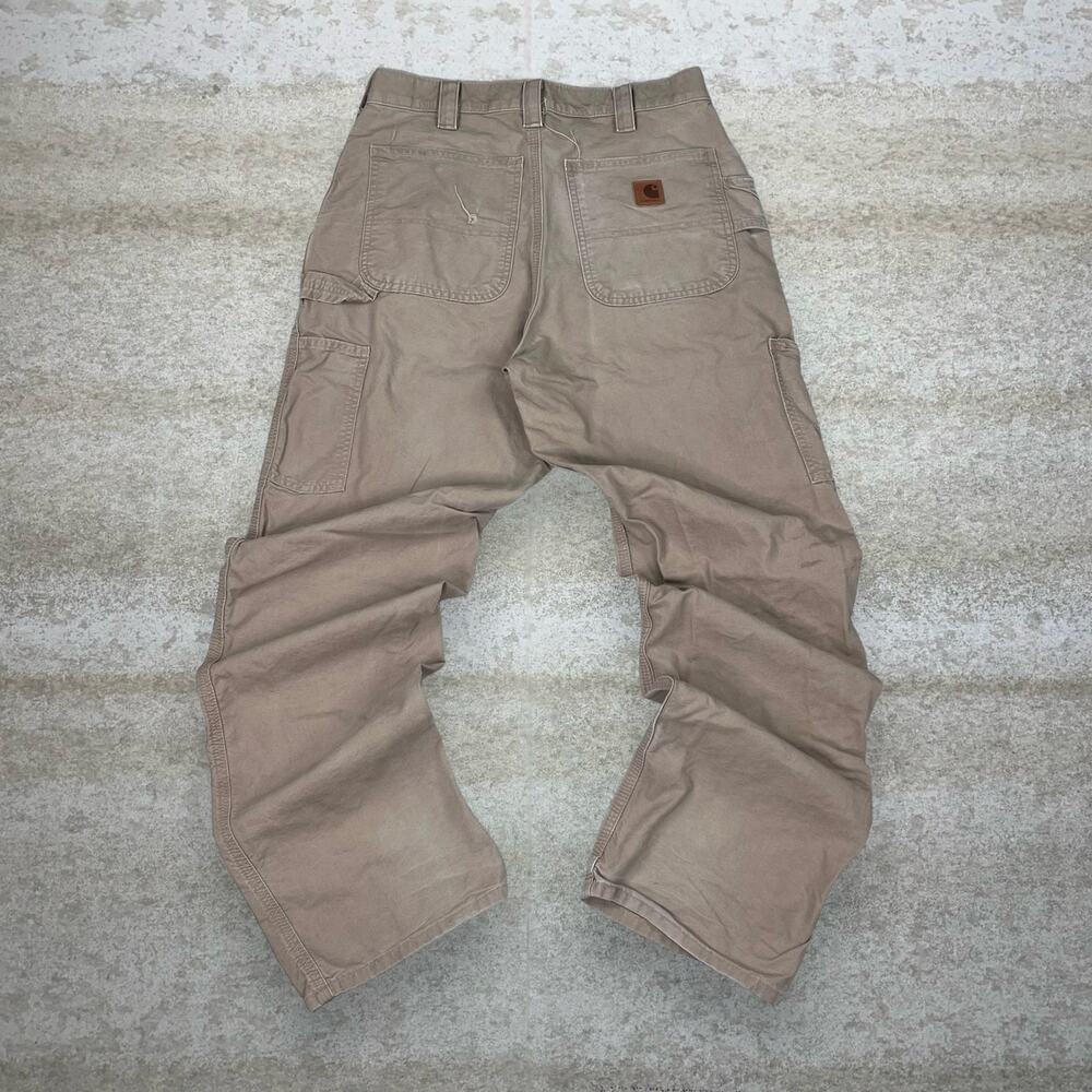 Vintage Y2K Carhartt Carpenter Pants 32x34 Loose Fit Light Tan Leather Logo Work